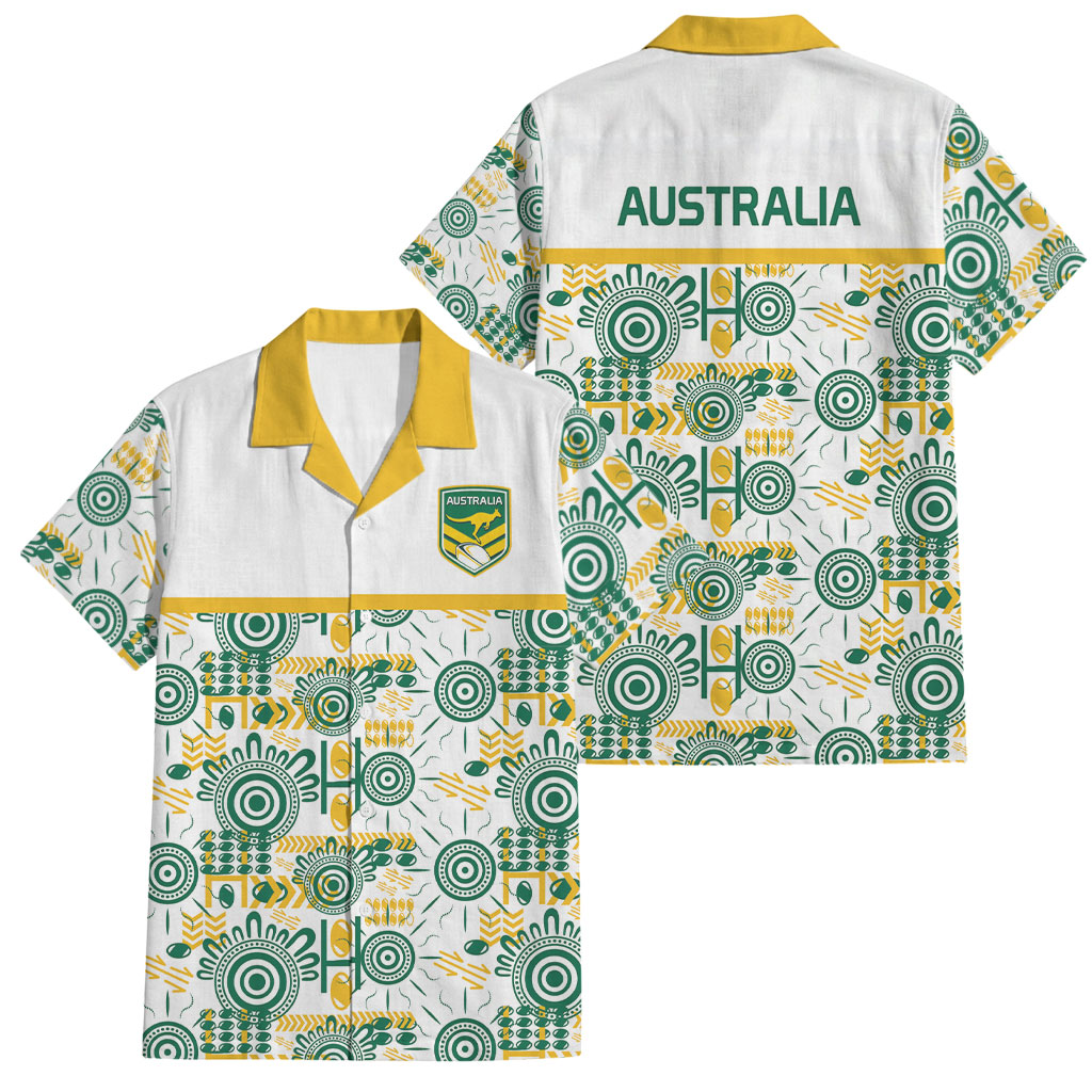 Australia Rugby Kangaroo Family Matching Puletasi and Hawaiian Shirt White Aboriginal Dot Geometry