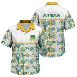 Australia Rugby Kangaroo Family Matching Long Sleeve Bodycon Dress and Hawaiian Shirt White Aboriginal Dot Geometry