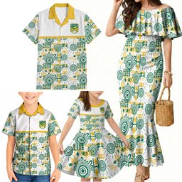 Australia Rugby Kangaroo Family Matching Mermaid Dress and Hawaiian Shirt White Aboriginal Dot Geometry