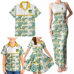 Australia Rugby Kangaroo Family Matching Tank Maxi Dress and Hawaiian Shirt White Aboriginal Dot Geometry