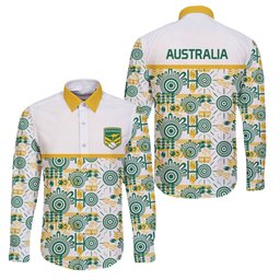 Australia Rugby Kangaroo Family Matching Puletasi and Hawaiian Shirt White Aboriginal Dot Geometry