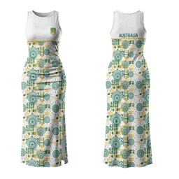 Australia Rugby Kangaroo Family Matching Tank Maxi Dress and Hawaiian Shirt White Aboriginal Dot Geometry