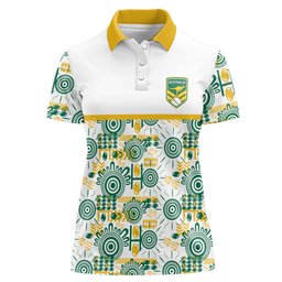 Australia Rugby Kangaroo Women Polo Shirt White Aboriginal Dot Geometry