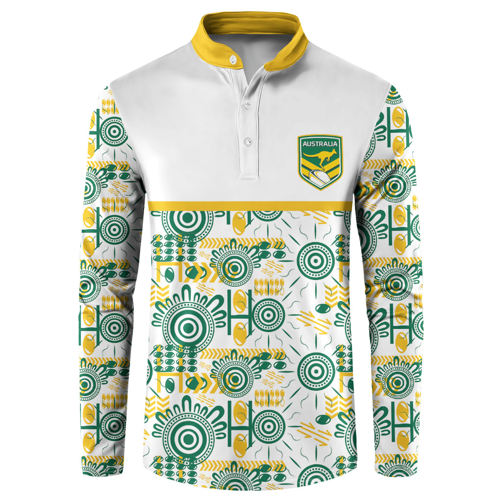 Australia Rugby Kangaroo Button Sweatshirt White Aboriginal Dot Geometry