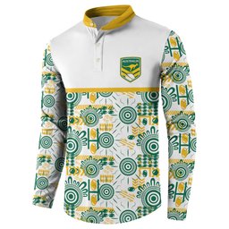 Australia Rugby Kangaroo Button Sweatshirt White Aboriginal Dot Geometry