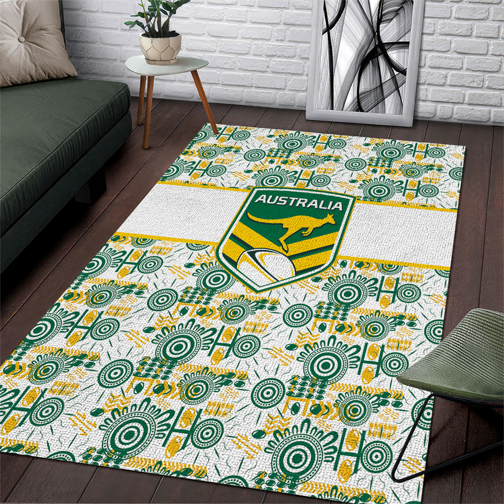 Australia Rugby Kangaroo Area Rug White Aboriginal Dot Geometry