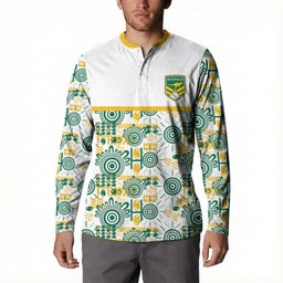 Australia Rugby Kangaroo Button Sweatshirt White Aboriginal Dot Geometry
