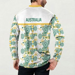 Australia Rugby Kangaroo Button Sweatshirt White Aboriginal Dot Geometry