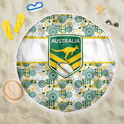 Australia Rugby Kangaroo Beach Blanket White Aboriginal Dot Geometry