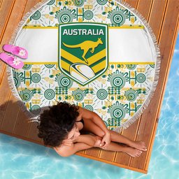 Australia Rugby Kangaroo Beach Blanket White Aboriginal Dot Geometry