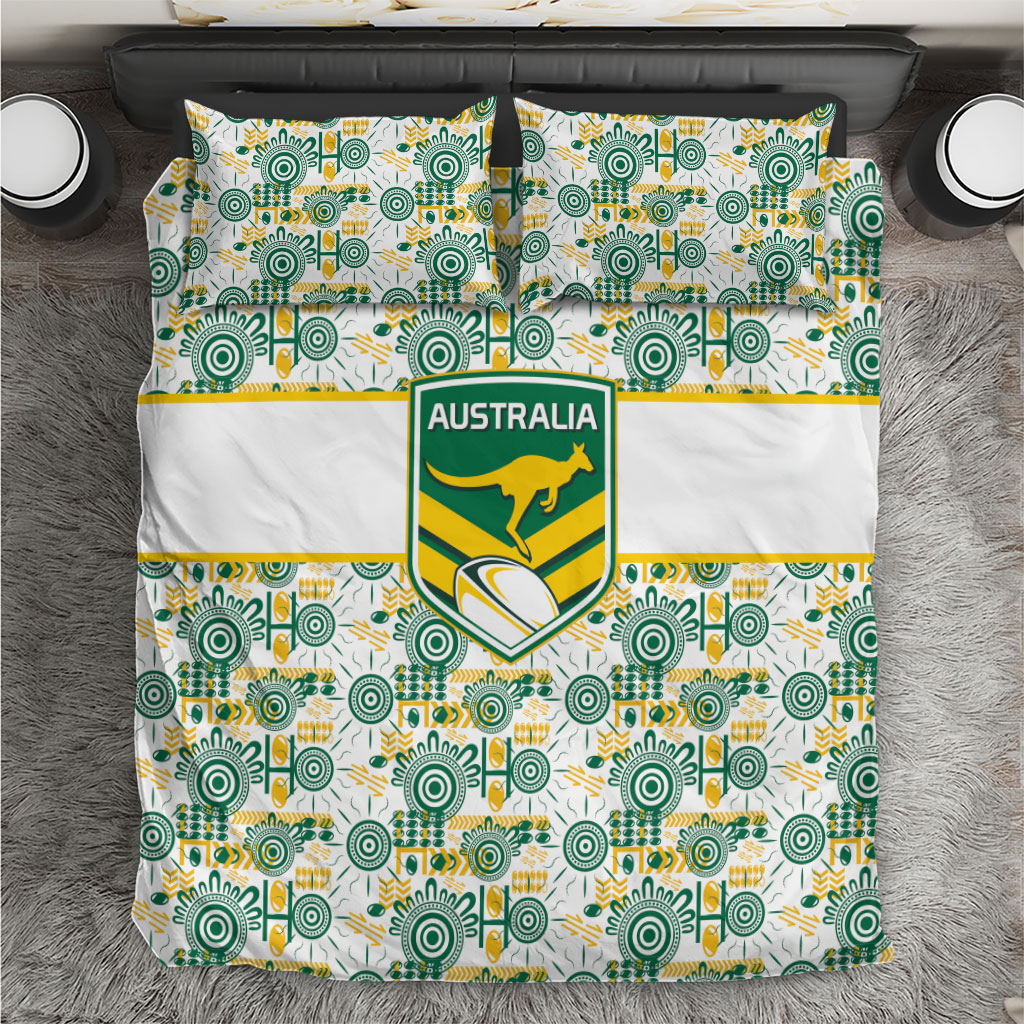 Australia Rugby Kangaroo Bedding Set White Aboriginal Dot Geometry