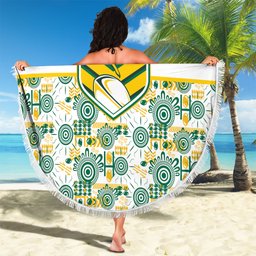 Australia Rugby Kangaroo Beach Blanket White Aboriginal Dot Geometry