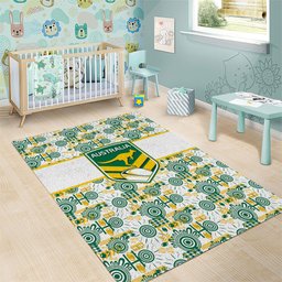 Australia Rugby Kangaroo Area Rug White Aboriginal Dot Geometry