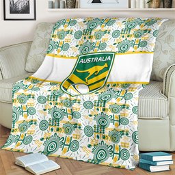 Australia Rugby Kangaroo Blanket White Aboriginal Dot Geometry