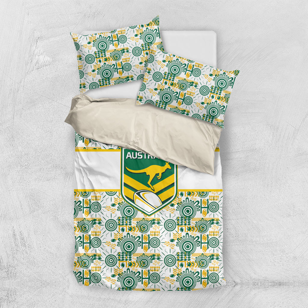 Australia Rugby Kangaroo Bedding Set White Aboriginal Dot Geometry