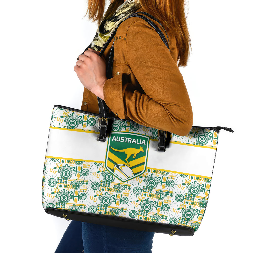Australia Rugby Kangaroo Leather Tote Bag White Aboriginal Dot Geometry