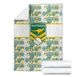 Australia Rugby Kangaroo Blanket White Aboriginal Dot Geometry