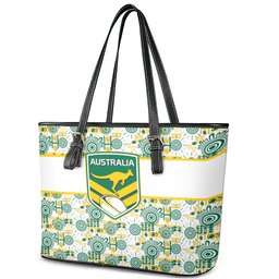 Australia Rugby Kangaroo Leather Tote Bag White Aboriginal Dot Geometry