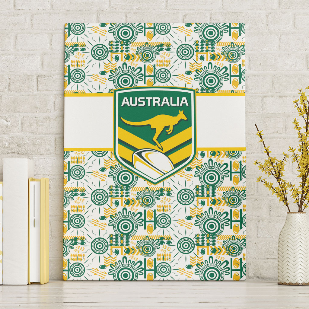 Australia Rugby Kangaroo Canvas Wall Art White Aboriginal Dot Geometry