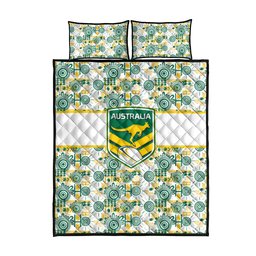 Australia Rugby Kangaroo Quilt Bed Set White Aboriginal Dot Geometry
