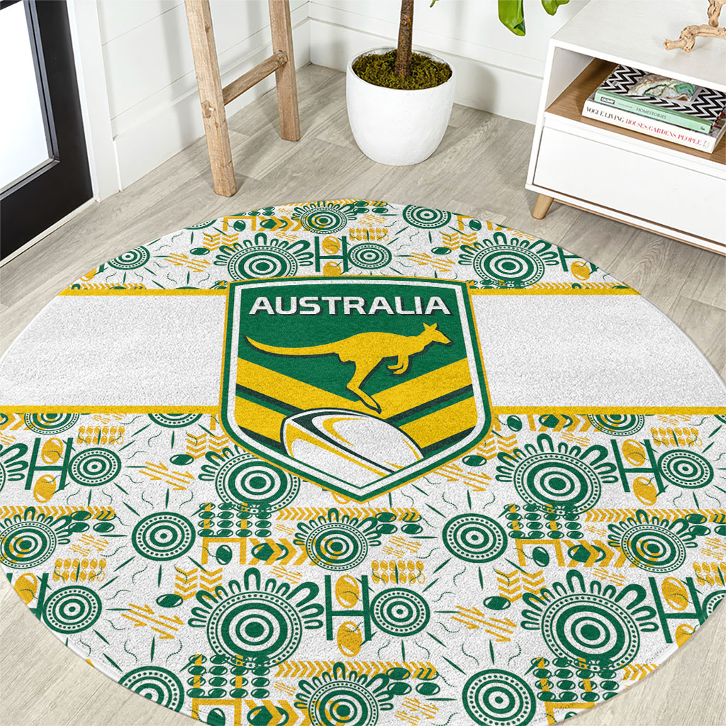 Australia Rugby Kangaroo Round Carpet White Aboriginal Dot Geometry