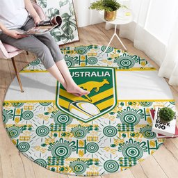 Australia Rugby Kangaroo Round Carpet White Aboriginal Dot Geometry
