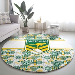 Australia Rugby Kangaroo Round Carpet White Aboriginal Dot Geometry