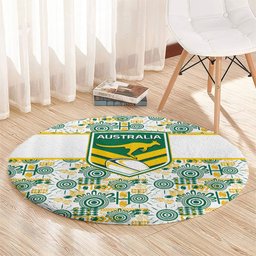 Australia Rugby Kangaroo Round Carpet White Aboriginal Dot Geometry