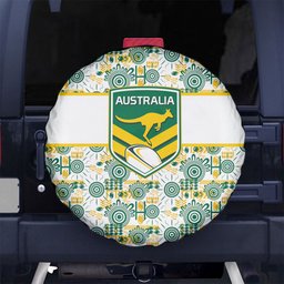 Australia Rugby Kangaroo Spare Tire Cover White Aboriginal Dot Geometry