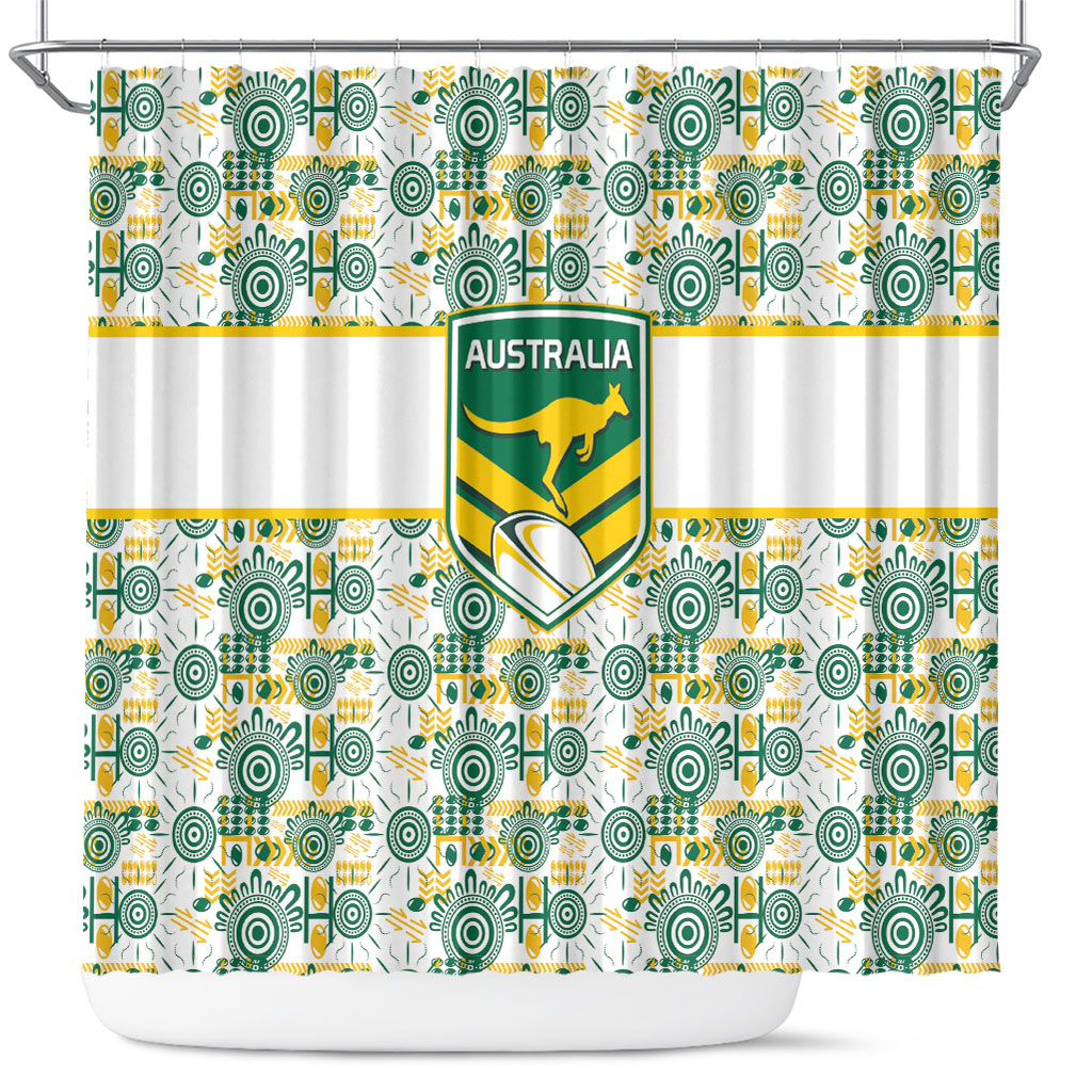 Australia Rugby Kangaroo Shower Curtain White Aboriginal Dot Geometry
