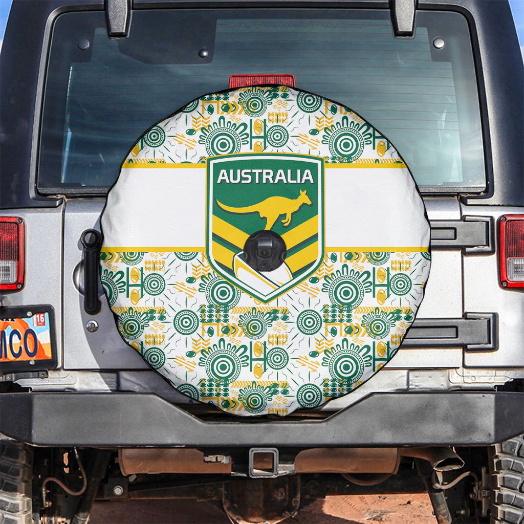 Australia Rugby Kangaroo Spare Tire Cover White Aboriginal Dot Geometry