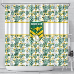 Australia Rugby Kangaroo Shower Curtain White Aboriginal Dot Geometry