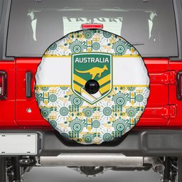 Australia Rugby Kangaroo Spare Tire Cover White Aboriginal Dot Geometry