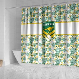 Australia Rugby Kangaroo Shower Curtain White Aboriginal Dot Geometry