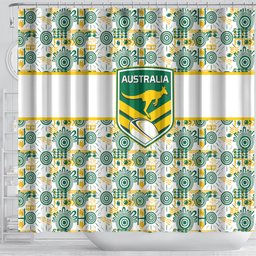 Australia Rugby Kangaroo Shower Curtain White Aboriginal Dot Geometry