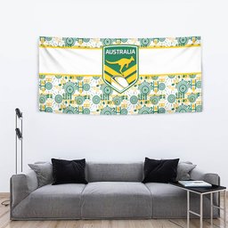 Australia Rugby Kangaroo Tapestry White Aboriginal Dot Geometry