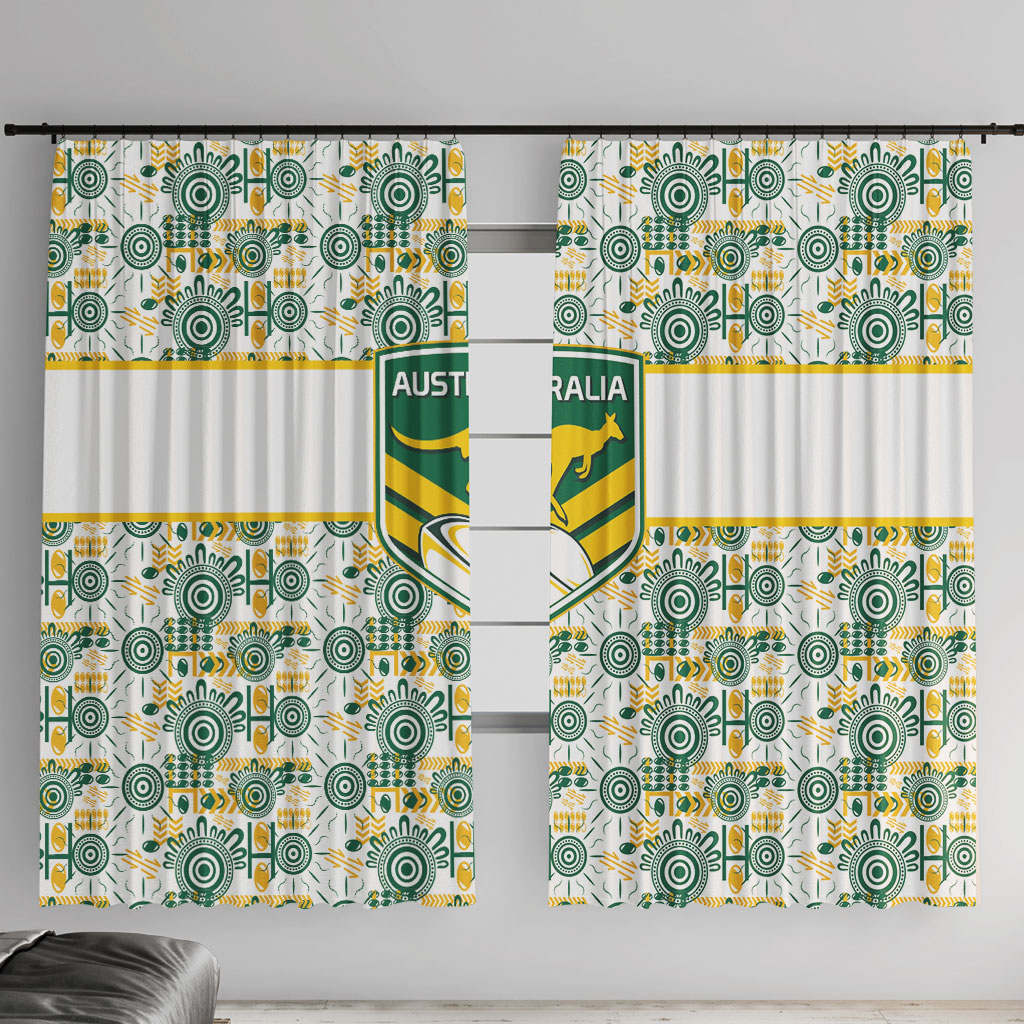 Australia Rugby Kangaroo Window Curtain White Aboriginal Dot Geometry