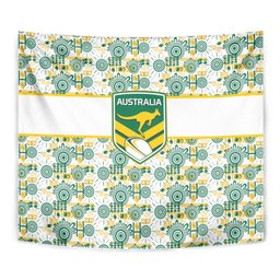 Australia Rugby Kangaroo Tapestry White Aboriginal Dot Geometry