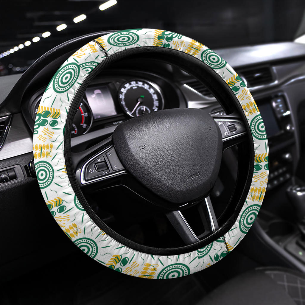 Australia Rugby Kangaroo Steering Wheel Cover White Aboriginal Dot Geometry