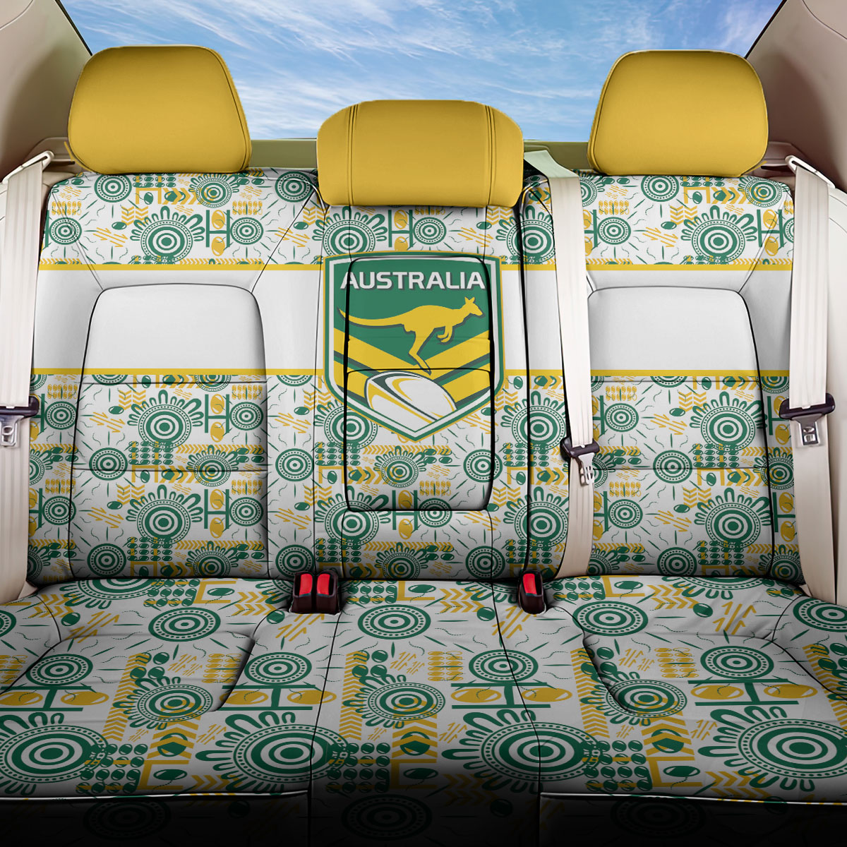 Australia Rugby Kangaroo Back Car Seat Cover White Aboriginal Dot Geometry