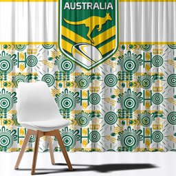 Australia Rugby Kangaroo Window Curtain White Aboriginal Dot Geometry