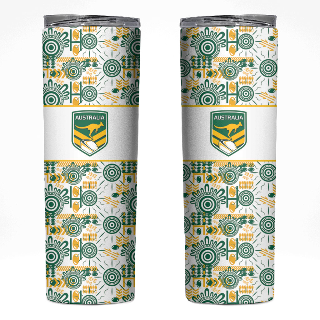 Australia Rugby Kangaroo Skinny Tumbler White Aboriginal Dot Geometry