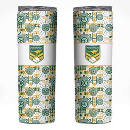 Australia Rugby Kangaroo Skinny Tumbler White Aboriginal Dot Geometry