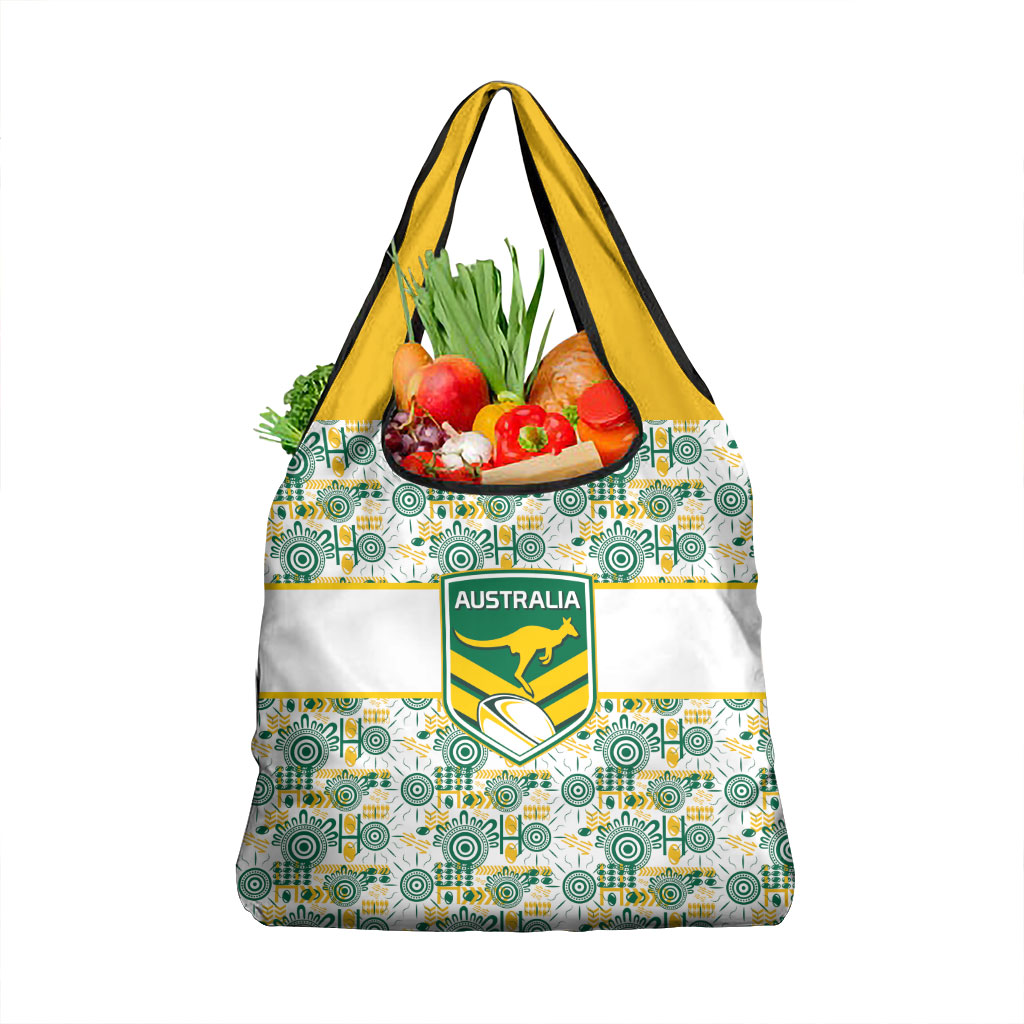 Australia Rugby Kangaroo Grocery Bag White Aboriginal Dot Geometry