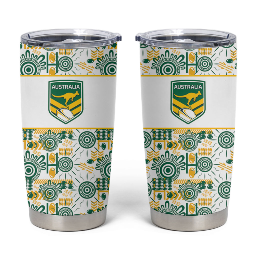 Australia Rugby Kangaroo Tumbler Cup White Aboriginal Dot Geometry