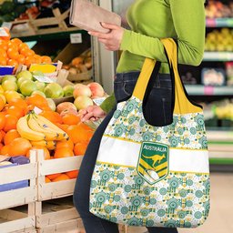 Australia Rugby Kangaroo Grocery Bag White Aboriginal Dot Geometry