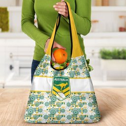 Australia Rugby Kangaroo Grocery Bag White Aboriginal Dot Geometry