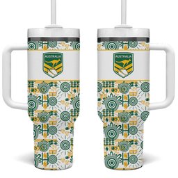 Australia Rugby Kangaroo Tumbler With Handle White Aboriginal Dot Geometry