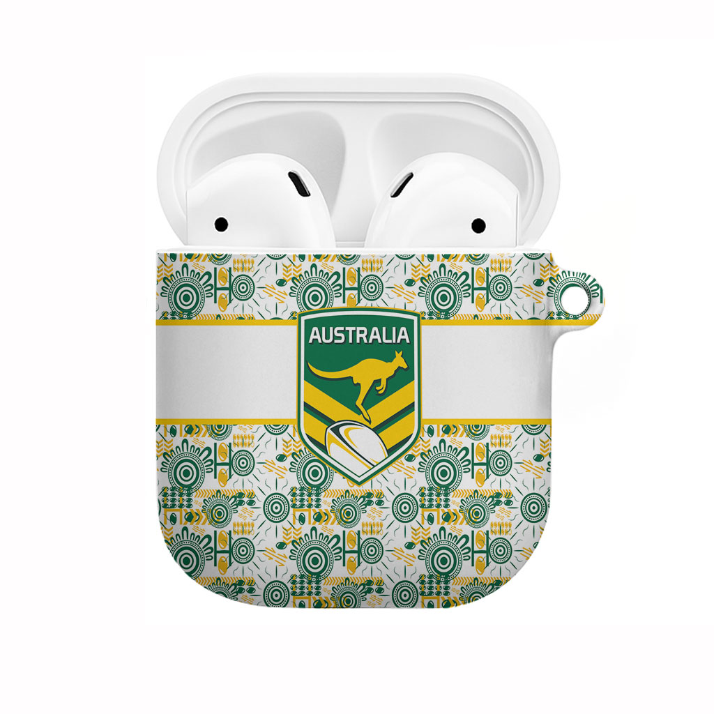 Australia Rugby Kangaroo AirPods Case White Aboriginal Dot Geometry