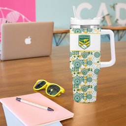 Australia Rugby Kangaroo Tumbler With Handle White Aboriginal Dot Geometry